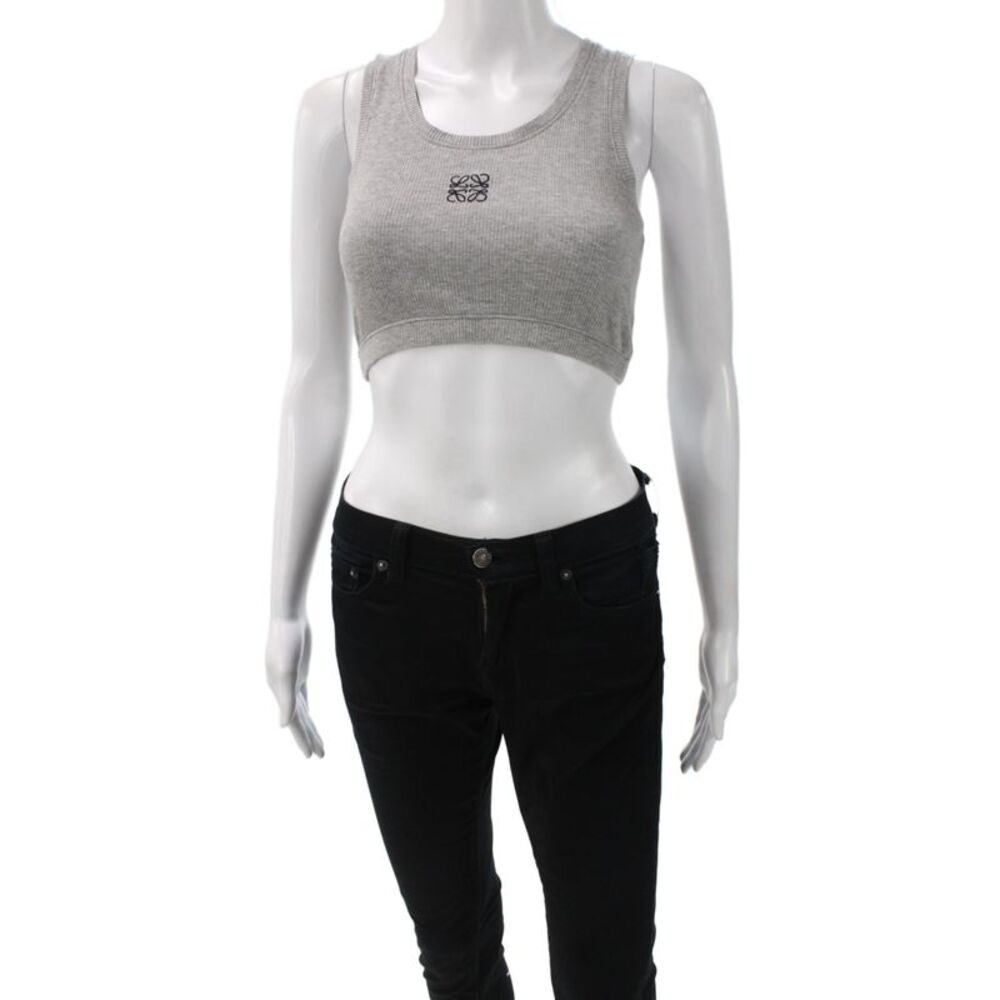 Loewe Womens Cropped Tank Gray Cotton Round Neck Sleeveless Designer Size S